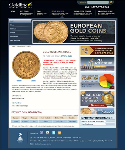 Goldline International Inc goldline.com Gold Russian 5 Ruble Page